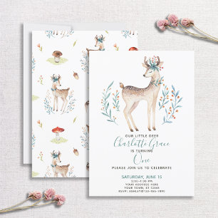 Woodland Forest Deer Baby's First 1st Birthday Kaart
