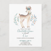 Woodland Forest Deer Baby's First 1st Birthday Uitnodiging Briefkaart (Voorkant)