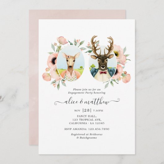 Woodland Forest Deer Boho Funny Engagement Party Kaart (Voorkant / Achterkant)