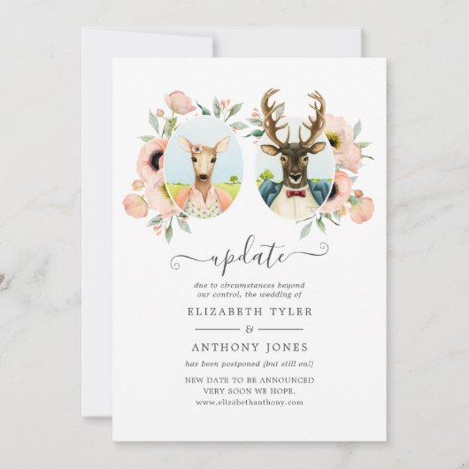 Woodland Forest Deer Boho Funny Wedding Update Kaart (Voorkant)