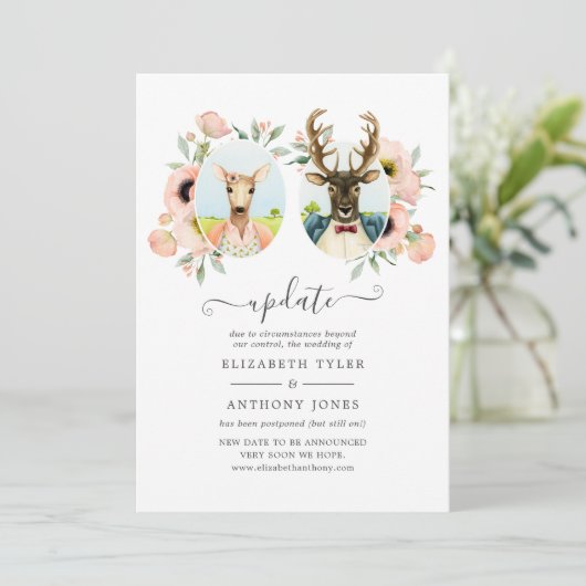 Woodland Forest Deer Boho Funny Wedding Update Kaart (Staand voorkant)