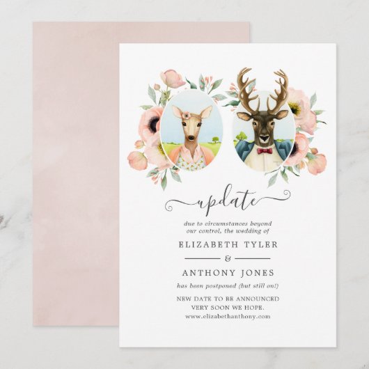 Woodland Forest Deer Boho Funny Wedding Update Kaart (Voorkant / Achterkant)
