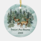 Woodland Forest Deer First Kerstfoto Keramisch Ornament (Voorkant)