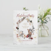 Woodland Forest Deer Floral Holiday Party Kaart (Staand voorkant)