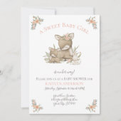 Woodland Forest Deer Mama Baby Girl Shower w Bunny Kaart (Voorkant)