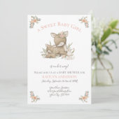 Woodland Forest Deer Mama Baby Girl Shower w Bunny Kaart (Staand voorkant)