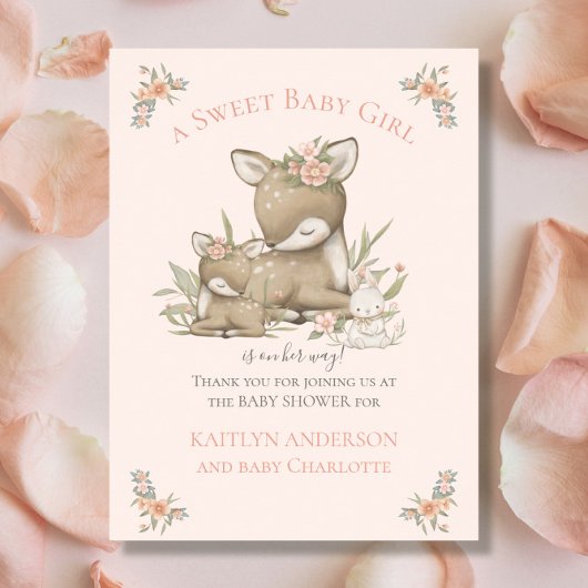 Woodland Forest Deer Mama Baby Girl Shower Welkom Poster