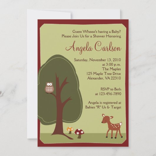 Woodland Forest Deer Owl Baby shower Invitation Kaart (Voorkant)