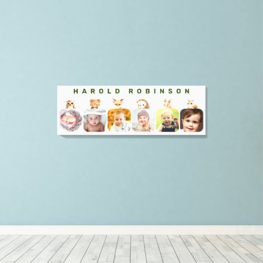 Woodland Forest Dieren Baby Boy Milestone Canvas Afdruk (Insitu (Houten vloer))