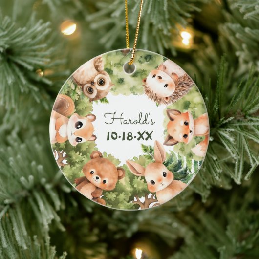 Woodland Forest Dieren Baby Jongen Keramisch Ornament (Boom)