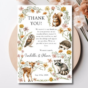 Woodland Forest Dieren Baby shower bedankje Kaart