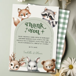 Woodland Forest Dieren Baby shower bedankje Kaart