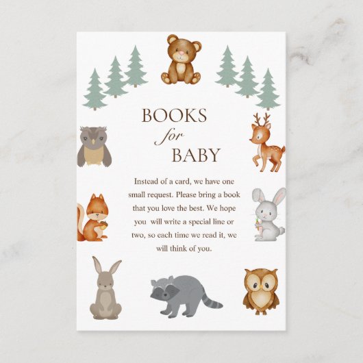 Woodland Forest Dieren Baby shower Boeken voor Bab Informatiekaartje (Voorkant)