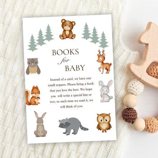 Woodland Forest Dieren Baby shower Boeken voor Bab Informatiekaartje