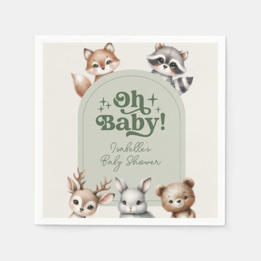 Woodland Forest Dieren Baby shower Papier Servet (Voorkant)