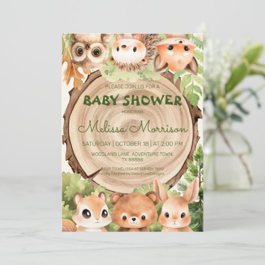 Woodland Forest Dieren en Wood Baby Jongen Douche Kaart (Staand voorkant)