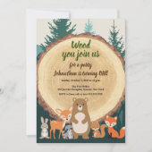 Woodland Forest Dieren gekapt hout 1e verjaardag Kaart (Voorkant)