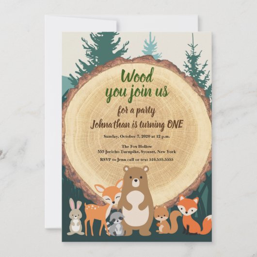 Woodland Forest Dieren gekapt hout 1e verjaardag Kaart (Voorkant)