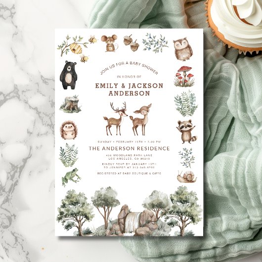 Woodland Forest Dieren Koppels Baby shower Kaart