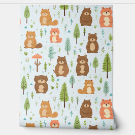 Woodland Forest Dieren Patroon Baby Kwekerij Kamer Behang