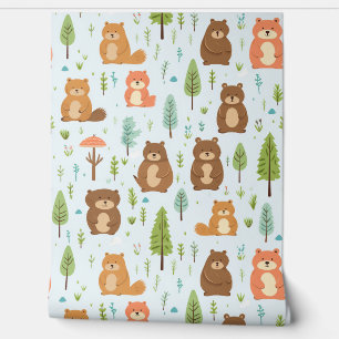Woodland Forest Dieren Patroon Baby Kwekerij Kamer Behang