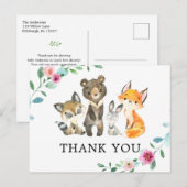 Woodland Forest Dieren Roze Dank u Briefkaart (Voorkant / Achterkant)