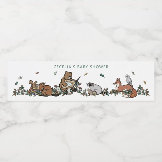 Woodland Forest Dieren Storybook Baby shower Waterfles Etiket (Enkel label)