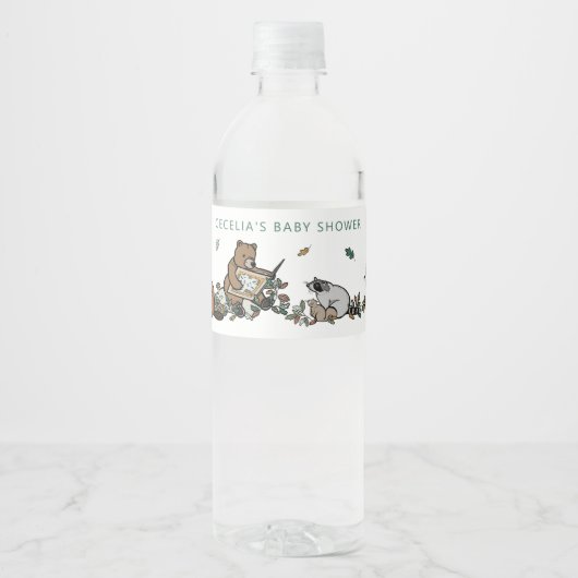 Woodland Forest Dieren Storybook Baby shower Waterfles Etiket (Voorkant)