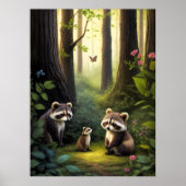 Woodland Forest dieren wasbeer familie AI kunst Poster (Voorkant)