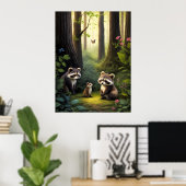 Woodland Forest dieren wasbeer familie AI kunst Poster (Thuiskantoor)
