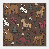 Woodland Forest Doodle Animals Brown Behang (Voorkant)