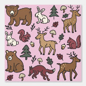 Woodland Forest Doodle Animals roze Behang (Voorkant)