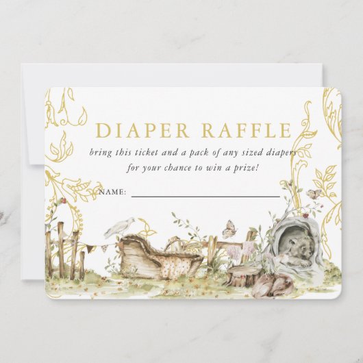 Woodland Forest Downloadbare Luier Raffle Ticket Kaart (Voorkant)