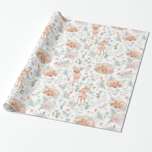 Woodland Forest Fawn Deer Gender Neutral Cadeaupapier (Uitgerold)