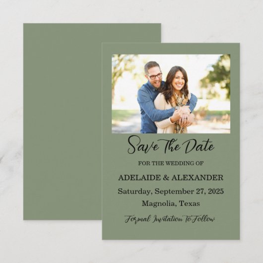 Woodland Forest foto bruiloft groen Save The Date (Voorkant / Achterkant)