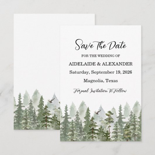 Woodland Forest foto bruiloft groen Save The Date (Voorkant / Achterkant)