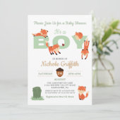 Woodland Forest Fox Boy Baby shower Invitation Kaart (Staand voorkant)