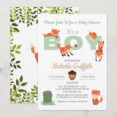 Woodland Forest Fox Boy Baby shower Invitation Kaart (Voorkant / Achterkant)