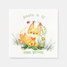 Woodland Forest Fox Cute Birthday Napkins Servet