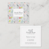 Woodland Forest Fox & Floral Foliage groen Vierkante Visitekaartje (Voorkant / Achterkant)