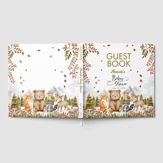 Woodland Forest Friends Baby Shower Guest Book Gastenboek (Volledig)