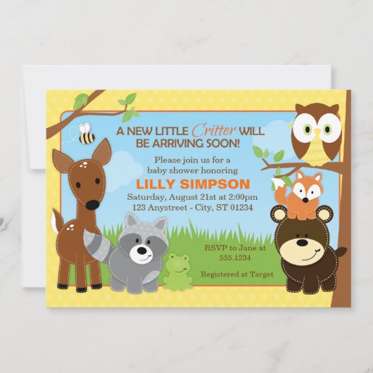 Woodland Forest Friends Baby Shower Invitations Kaart (Voorkant)