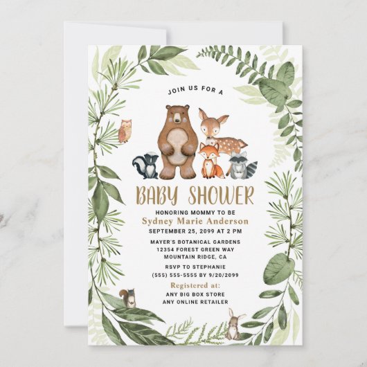 Woodland Forest Friends Greenery Boho Baby shower Kaart (Voorkant)