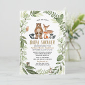 Woodland Forest Friends Greenery Boho Baby shower Kaart (Staand voorkant)