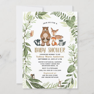 Woodland Forest Friends Greenery Boho Baby shower Kaart