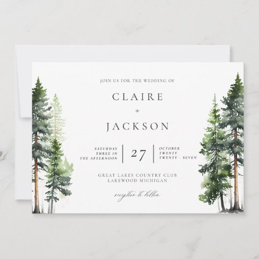 Woodland Forest Green Pines Modern Wedding Kaart (Voorkant)