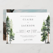 Woodland Forest Green Pines Modern Wedding Kaart (Voorkant / Achterkant)