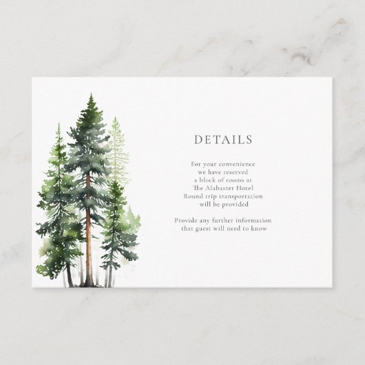 Woodland Forest Green Pines Weddenschap Details Informatiekaartje (Voorkant)