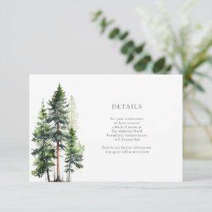 Woodland Forest Green Pines Weddenschap Details Informatiekaartje