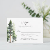 Woodland Forest Green Pines Wedding RSVP Kaart (Staand voorkant)